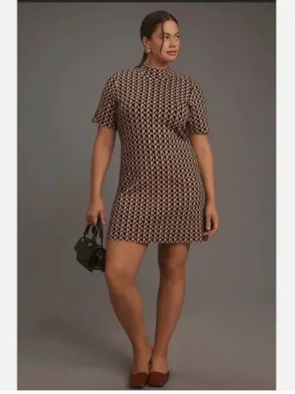 ANTHROPOLOGIE Short-Sleeve Mock-Neck Mod Black & Tan Sweater Mini Dress - 2X - Picture 4 of 16